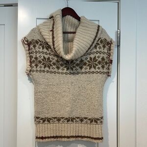 Free People Cream and Brown Cowl Neck Sweater